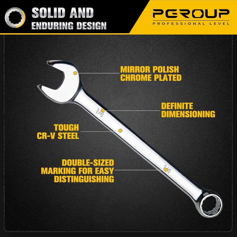 pgroup 1/4" SAE Combination Wrench, CR-V Steel with Mirror Polish, 12-Point Design, 15-Degree Offset, Perfect for Auto Repair, Household, Car & Truck Emergency - Image 4